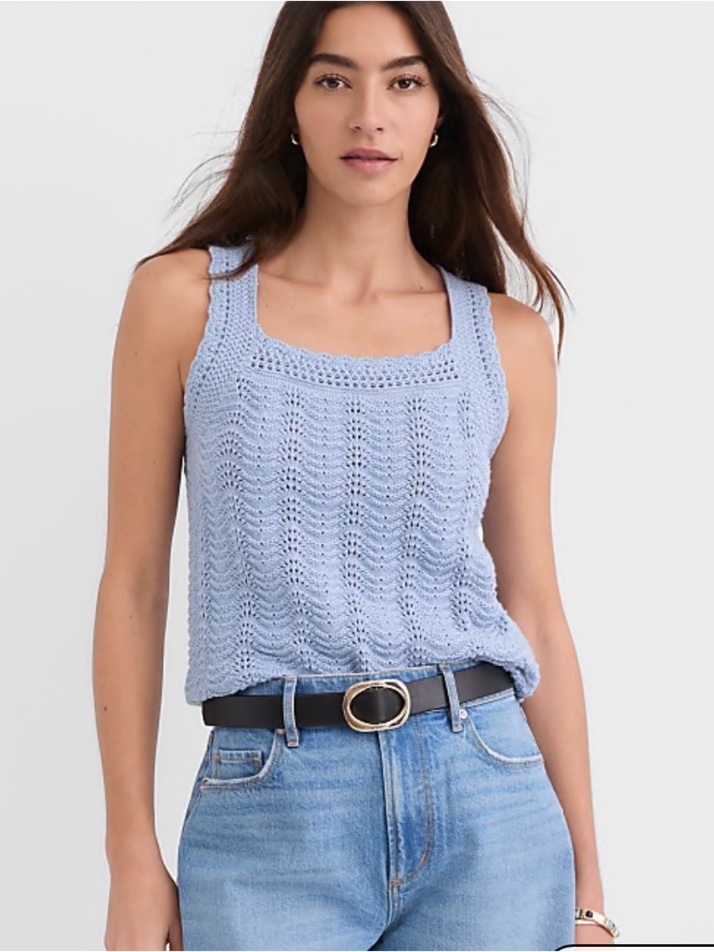 Loft light blue scalloped square neck sweater tank top, size small, never worn.